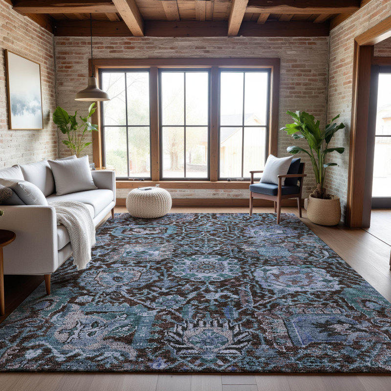 Premium Machine Washable Wayne AMF1101 Damask Rug, Rectangle 5' x 7'6"