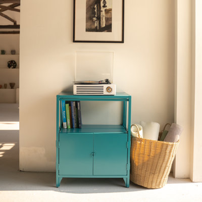 Accent 23.6’’ Wide  Foldable Metal Double Layer Cabinet with  Wheels Easy Assemble end table