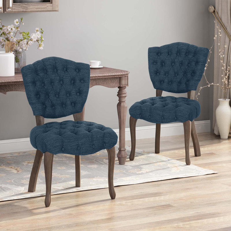 Chaise Parsons rembourrée et capitonnée Richard, Polyester bleu