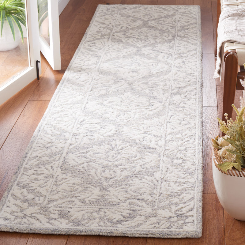 Tapis en laine et coton touffeté à la main Eldwun, Tapis de couloir 2 pi 3 po x 9 pi