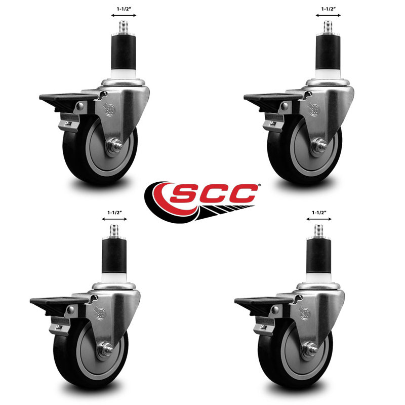 Ensemble de roulettes extensibles en poly pivotant avec frein SCC PLB 4 po x 1-1 / 2 po, Noir