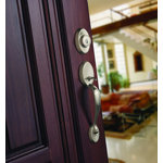 Chelsea Handleset with Single Cylinder Deadbolt and Tustin Door Lever and Rosette