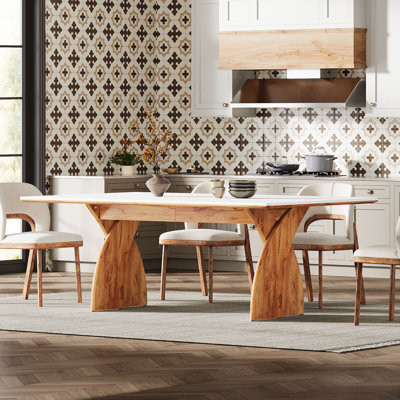 White Brown 70.8-Inch Rectangular Dining Kitchen Table for 6 to 8 People