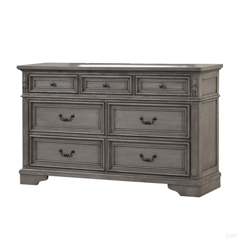 Commode 7 tiroirs de style traditionnel en bois rustique gris (commode)