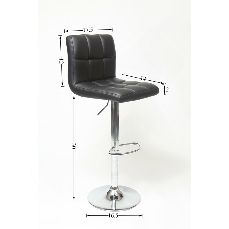 Swivel Faux Leather Adjustable Hydraulic Bar Stool, Set Of 2, Black, Black
