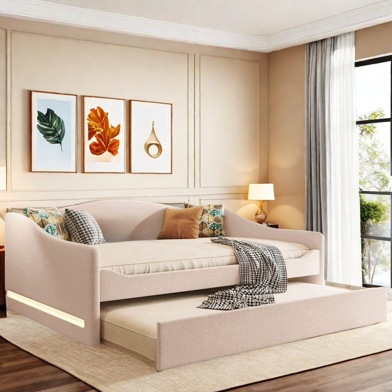 Daybed With Light And Trundle, Beige