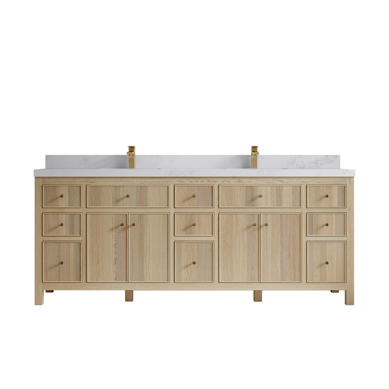 Meuble-lavabo double autoportant 84 po avec comptoir en quartz 84 po, Calacatta Nuvo