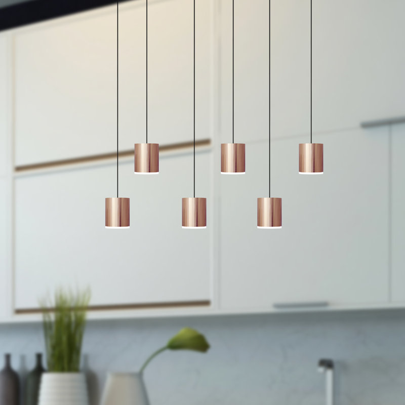 Luminaire suspendu tambour en grappe 6 lumières Andromedae, Cuivre