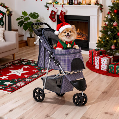 Poussette pliable pour animaux de compagnie, poussette pliante à 3 roulettes pour chats avec auvent et autocollants