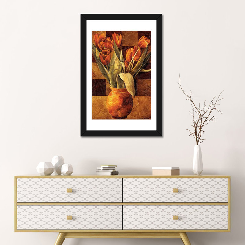 «Checkered Tulips II», impression sur toile, H 24 po x l 16 po x P 1 po, Papier avec cadre noir, Blanc