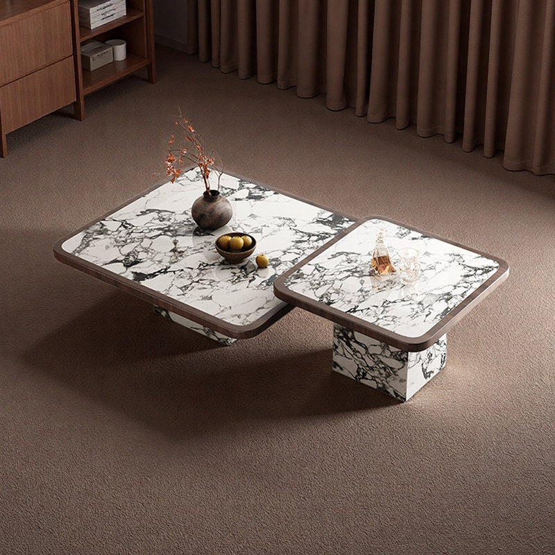 Ensemble de tables basses Living Slate, H 11,41 po x L 39,37 po x l 39,37 po, Blanc / brun noisette