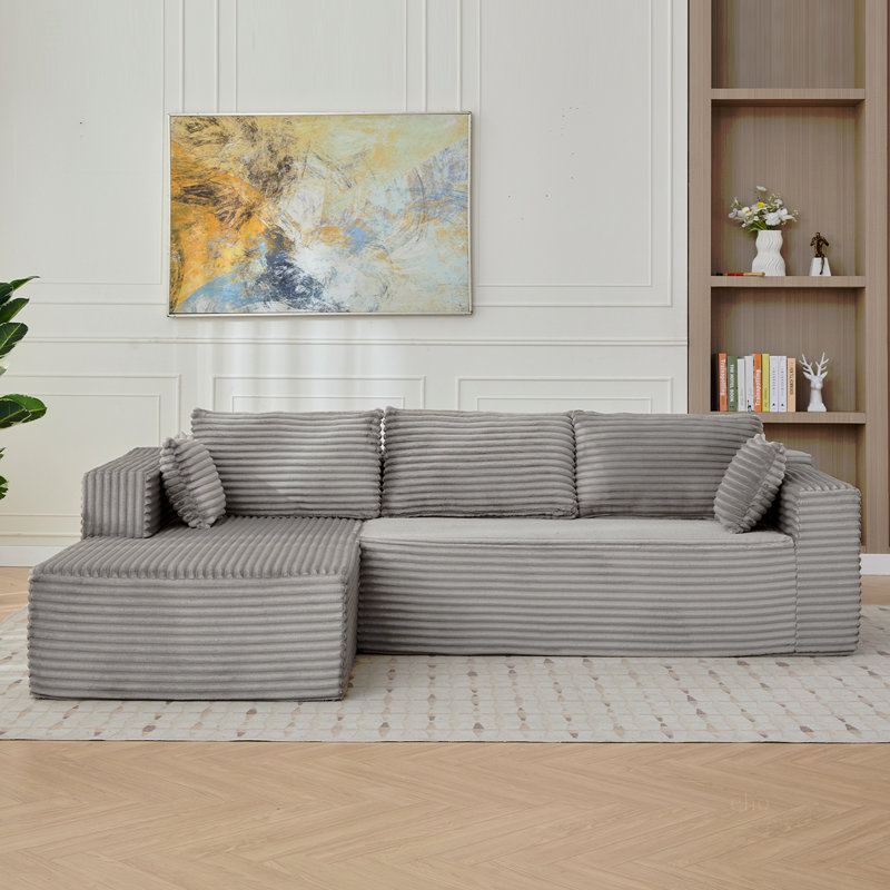 Canapé modulaire à compression avec méridienne confortable, canapé en forme de L sans siège avec assise profonde, canapé-lit modulaire minimaliste pour salon, salon, appartement, velours côtelé