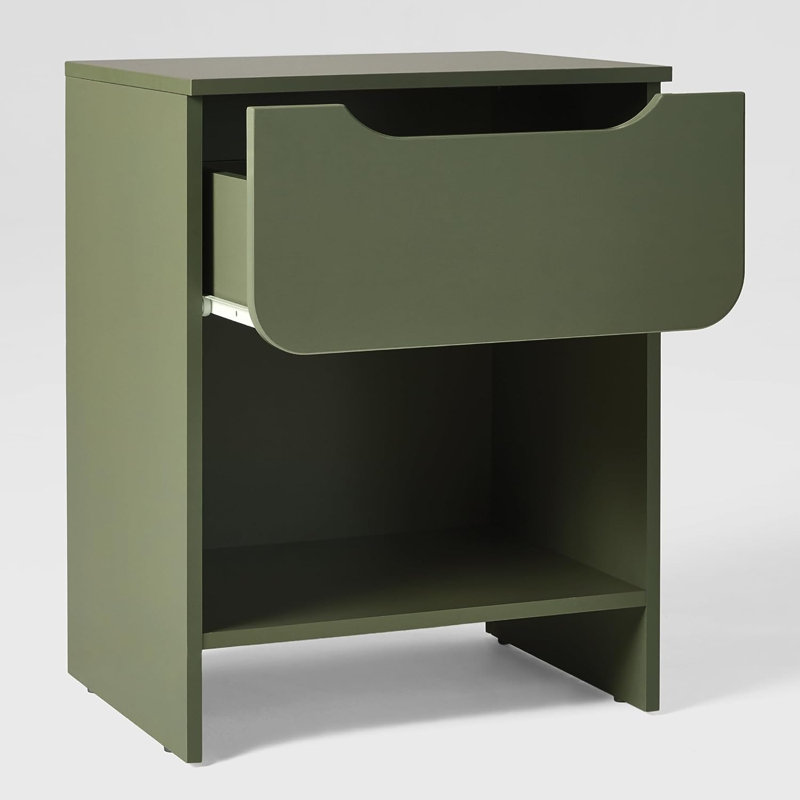 Jaqualine 1-Drawer Nightstand with Storage Cubby, Green