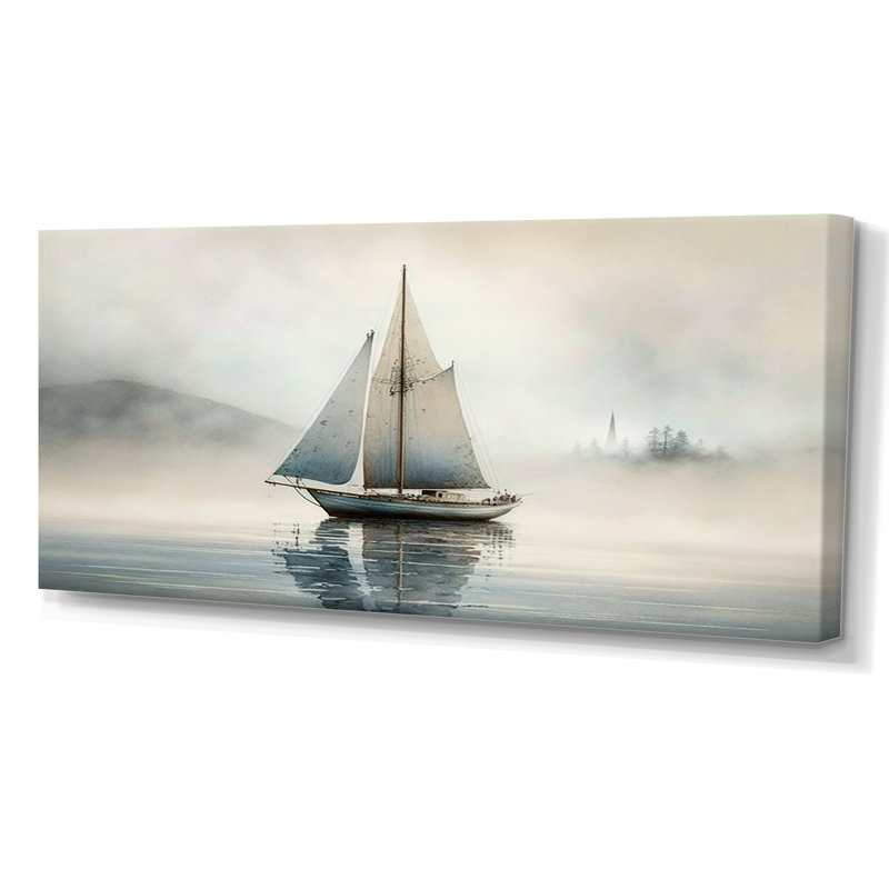 Bateau sur le lac I - décoration murale bateau côtier, H 28 po x l 60 po x P 1,5 po, Toile tendue