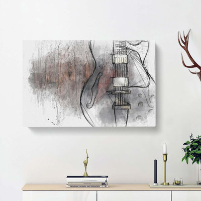 Wooden Electric Guitar In Abstract - Wrapped Canvas Print
