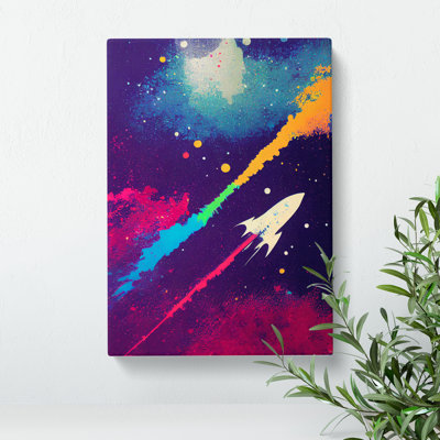 Paint Splashed Spaceship Rocket No.1 Abstract - Wrapped Canvas