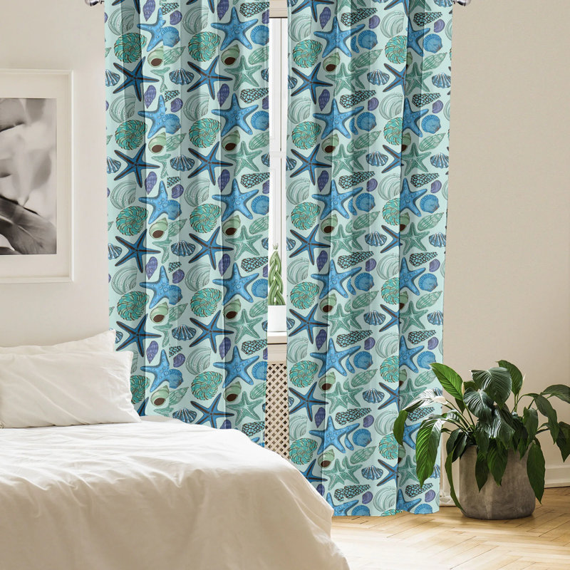 Tropical Starfish Multicolor Polyester Rod Pocket Curtain Panels