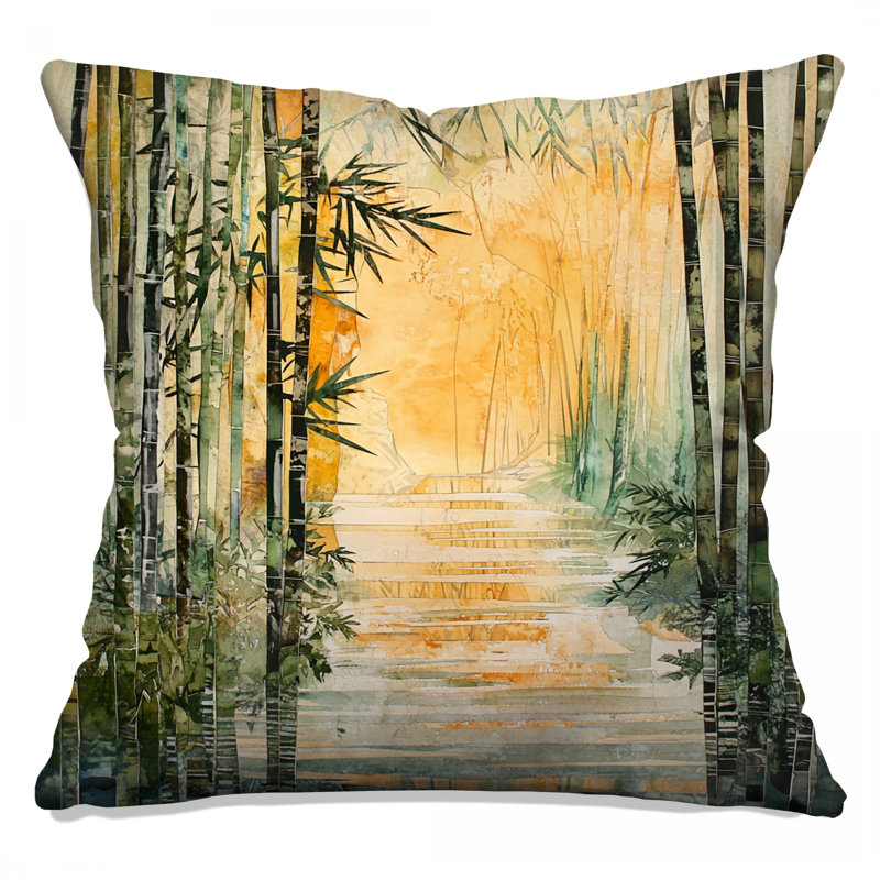 Bamboo Forest Pathway Double Sided Throw Pillows, 14 x 14 inches