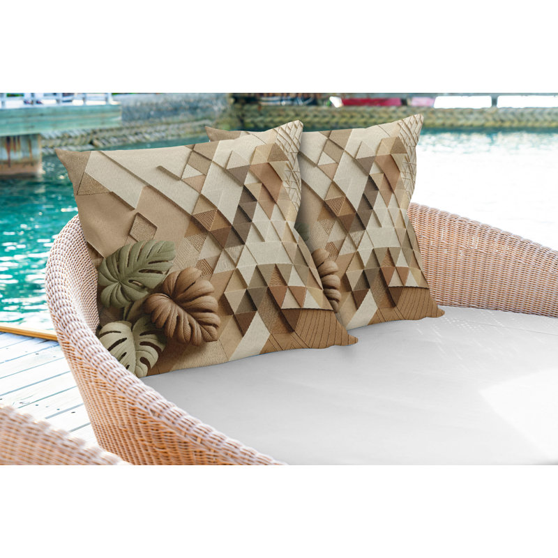 Ensemble de 2 housses de coussin Ambesonne Monstera cacao vert réséda pâle, H 16 po x l 36 po, Rectangle