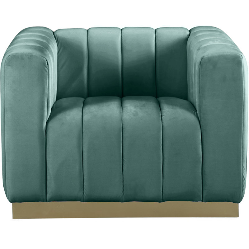 Fauteuil en velours de 38,5 po Tyneside, Velours vert menthe