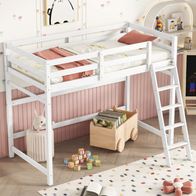 Sneza Pine Twin Size High Loft Bed with inclined Ladder, Guardrails -  Red Barrel StudioÂ®, 600D44A758394444A7383261812DC384