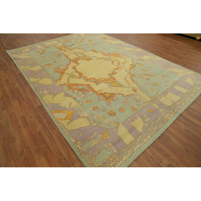 Tapis vert clair en laine Oushak
