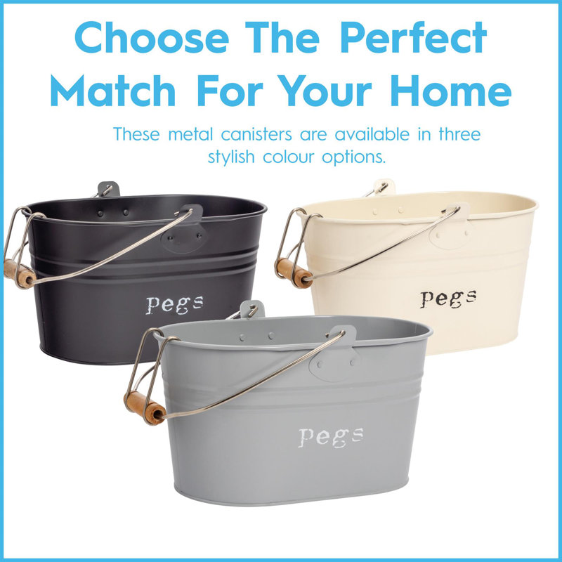 Harbour Housewares Vintage Metal Clothes Peg Bucket, Grey