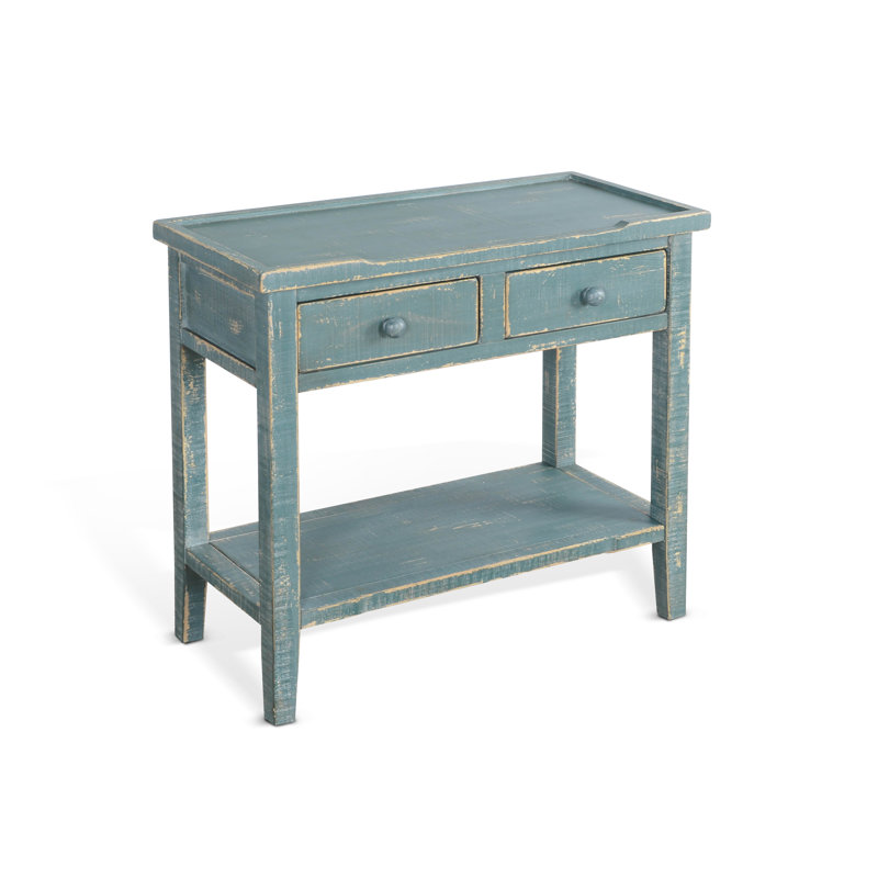 Console en bois massif 33 po Haralson, Bleu-vert
