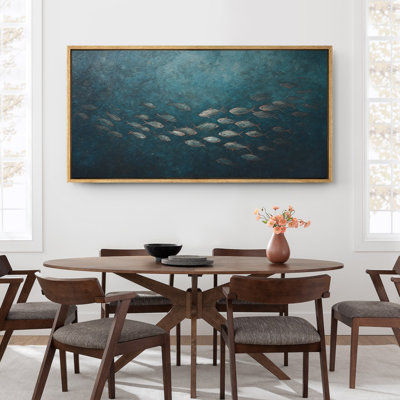 Large Framed Canvas Print Wall Art - school of fishes Ocean Landscape Print for Modern Home Decor