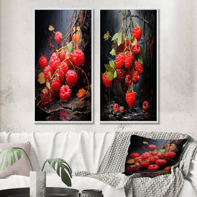 Ruby Relief Raspberry Fruit - Fruits Canvas Wall Art Set Of 2