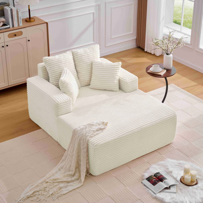 Oversized Chaise Longue Chair Indoor, Modern Upholstered Corduroy Deep Seat Sofa Bed with Throw Pillows and Armrests, Sleeper Sofa Couch