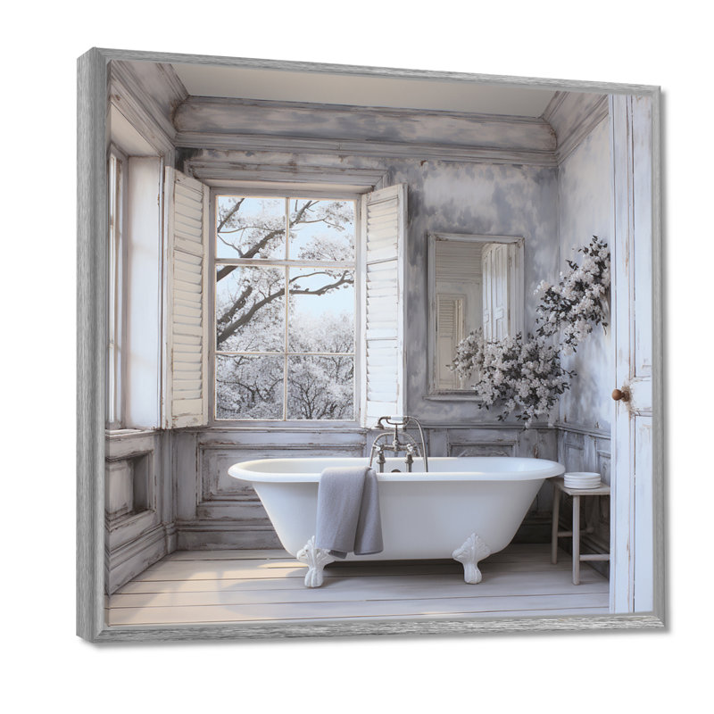 Farmhouse Bathroom Charm II - impressions sur toile blanchisserie, H 30 po x l 30 po, Reproduction avec cadre flottant