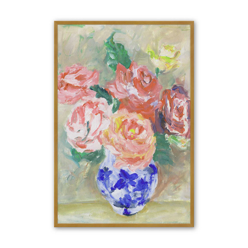 «The Procelain Rose II» par Melissa Wang, reproduction d'art sur toile, H 40 po x l 30 po, Doré