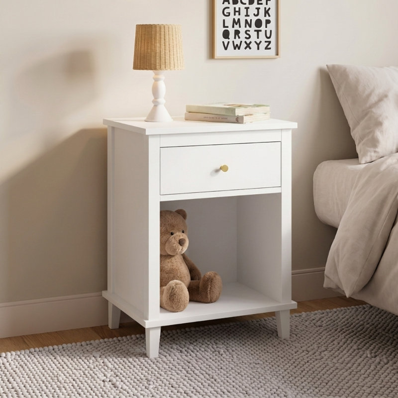 Table de chevet 26,77 po H avec tiroir en bois et tablette pour enfants, adultes, Blanc