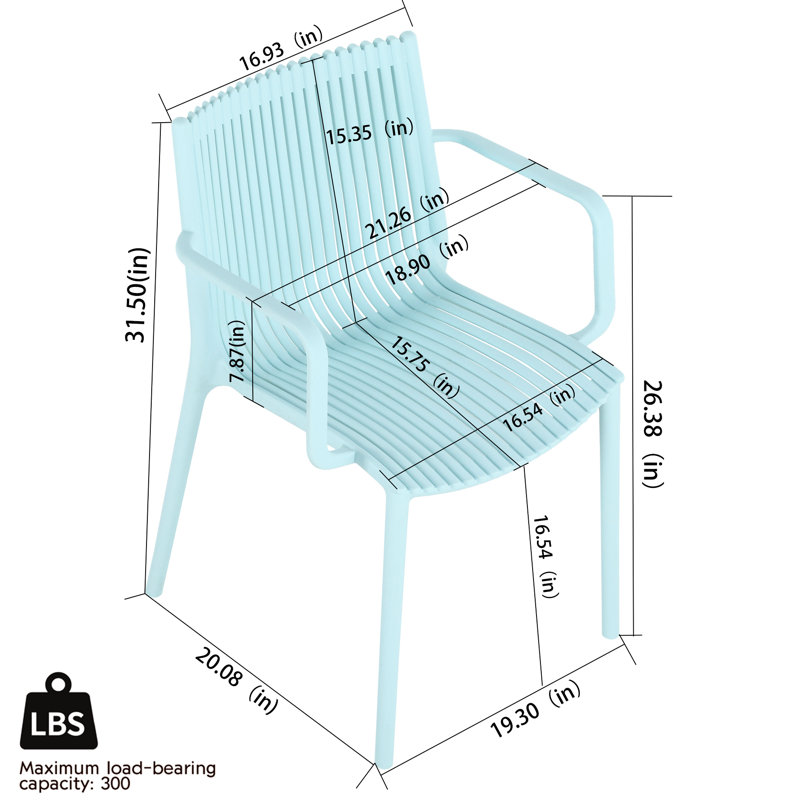 4Pcs Blue Grey Stackable Pp Armchairs And An Indoor/Outdoor Folding Square Table, Stable, Ergonomic Contour, Tabletop With Metal Legs In Khaki White, - , Of 4 Slatted Back, Tabletop, , Zero