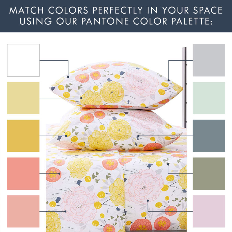 White Floral Microfiber Full Bedding Set with Pillowcases