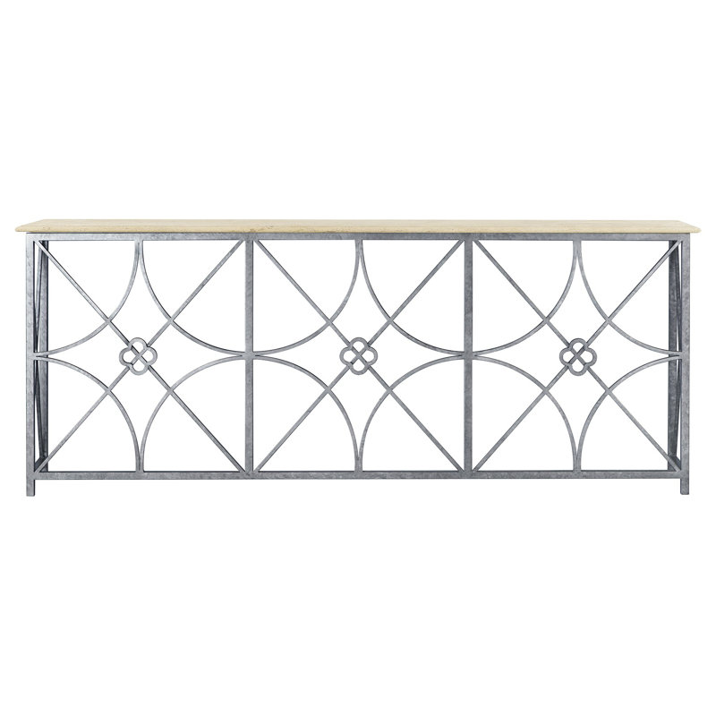 Boxwoods 84'' Console Table, Lite Travertine, Silver Gray