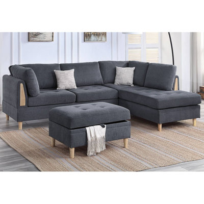 Abigeal 104" Wide Chenille Reversible Sofa & Chaise with Ottoman