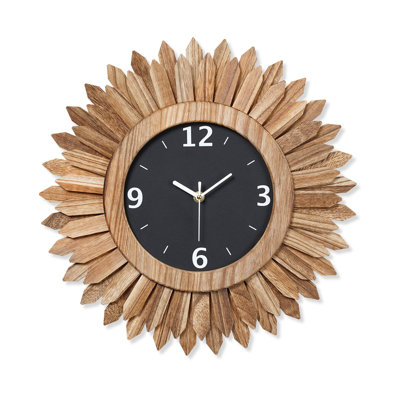 Wall Clocks, Rustic Woo Dboho Sunburst Decorative Wall Clock Battery Operated Silent Non Ticking Farmhouse Large Wall Clocks, (Rustic Brown)