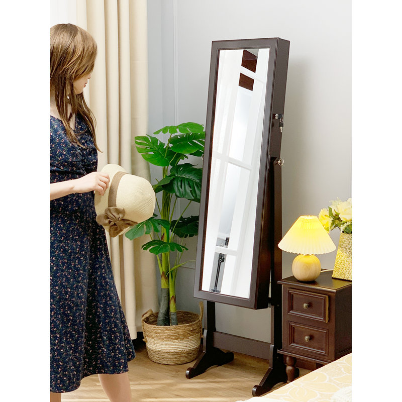 Armoire à bijoux avec miroir Dharmendr, Blanc et brun