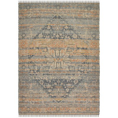 Tapis oriental beige et gris tissé à la main 4 pi x 6 pi avec frange