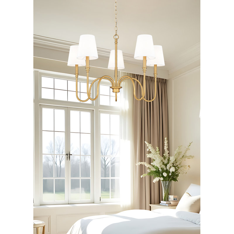 Parham Rubbed Brass 5 Light Chandelier, Rubbed Brass