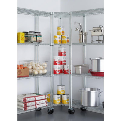 TRINITY EcoStorage Chrome 4-Tier NSF Corner Steel Wire Shelving Unit w/ Wheels(27 in. W x 18 in. D)