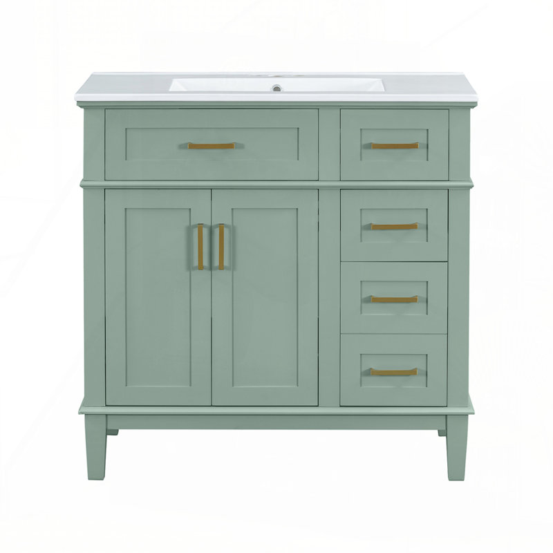 Meuble-lavabo 36 po avec lavabo en céramique, Vert