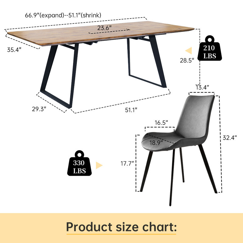 Ensemble de salle à manger extensible avec chaises rembourrées Jilliann, Gris, 7 pièces : table, 6 chaises