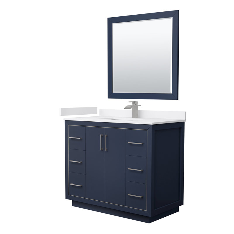 Icon 42'' W Single Vanity, Carrara, Satin Bronze, White