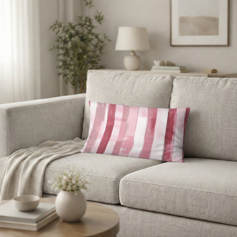 Coussin décoratif à rayures - Coussin à rayures roses, H 12 po x l 20 po
