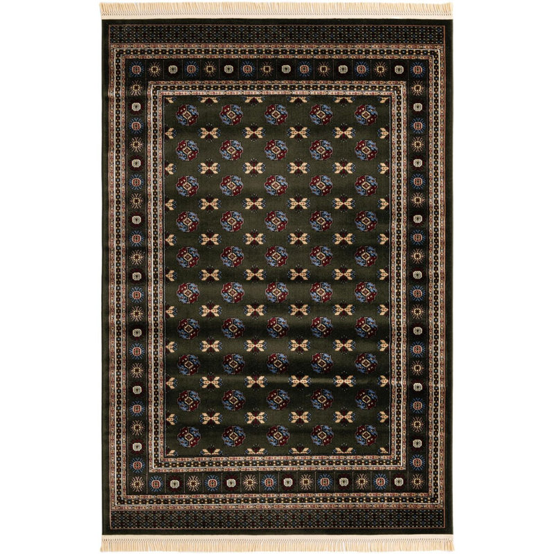 Tapis traditionnel Hinshaw vert foncé, Rectangle 6 pi 1 po x 9 pi