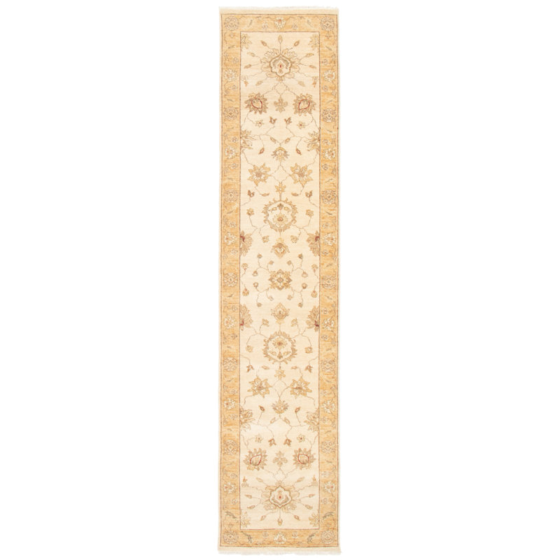 Tapis crème noué à la main de conception unique 2 pi 6 po x 11 pi 3 po Joevan