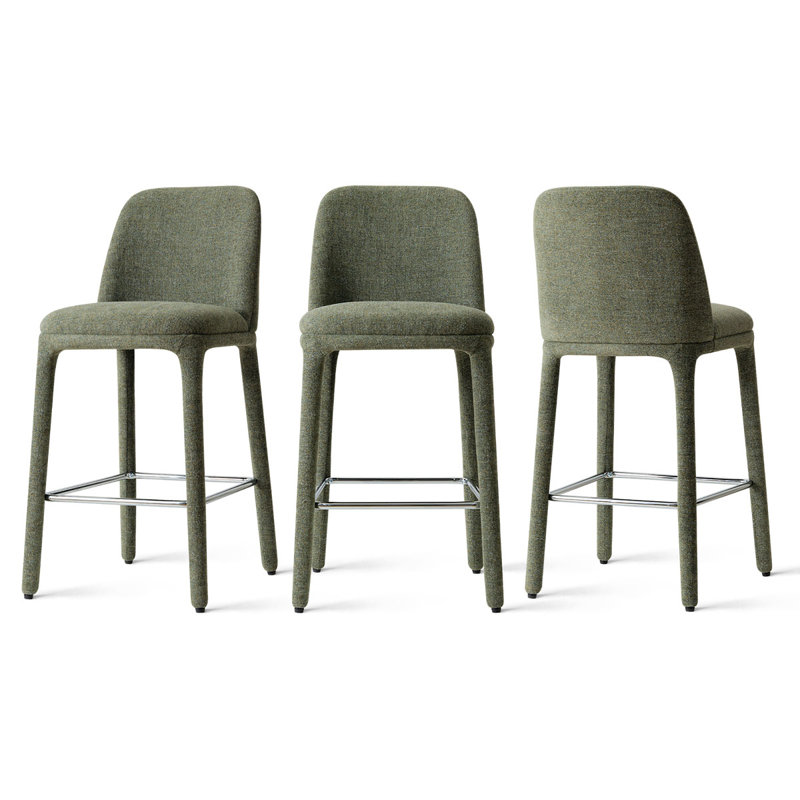 Tabouret de comptoir moderne entièrement rembourré en tissu de 26,5 pouces (ensemble de 3), Vert